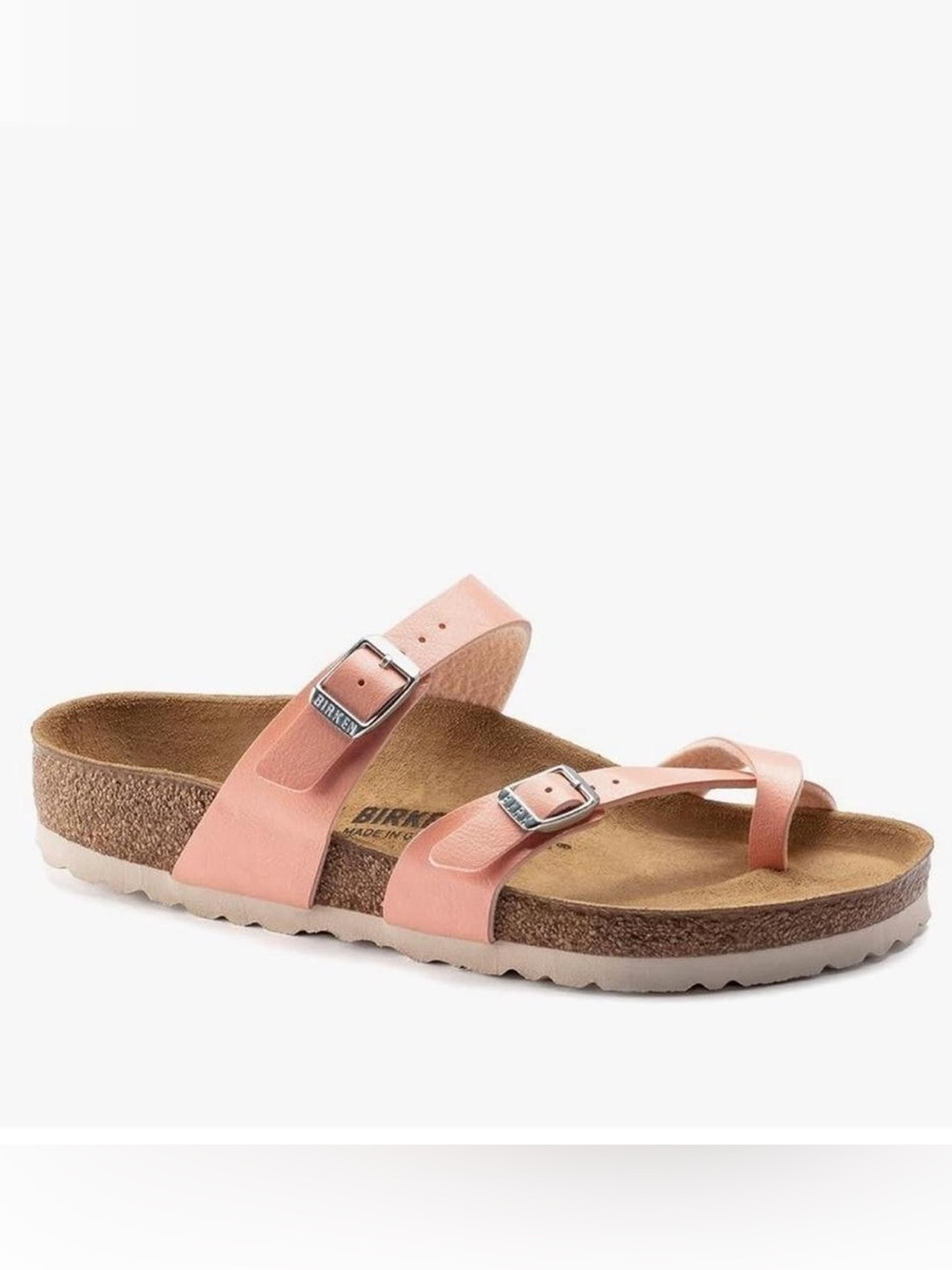 Birkenstock 💅🌴 MAYARI Coral Peach Birko Flor Leather Sandals Slides 5.5 6 36 NEW - Picture 7 of 7